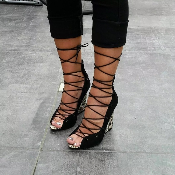 Lace up wedge shoe